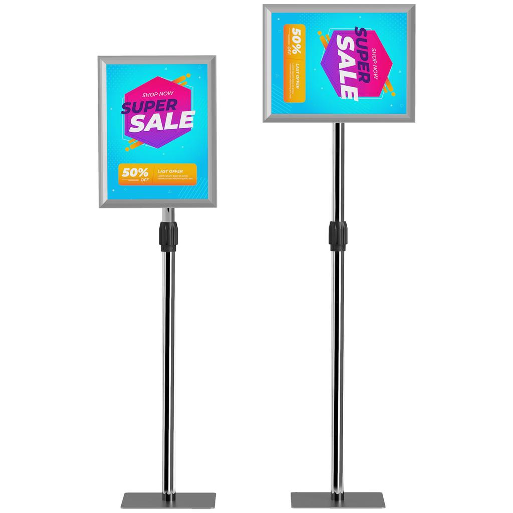 A3 Poster Display Stand with Adjustable Height and Tilt, Steel and Aluminum, Silver