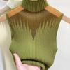 Mesh Knitted Top Women Tank Top Half Neck Vest Female Sleeveless Sweater Chic Cut Out Streetwear Solid Skinny Tube Top