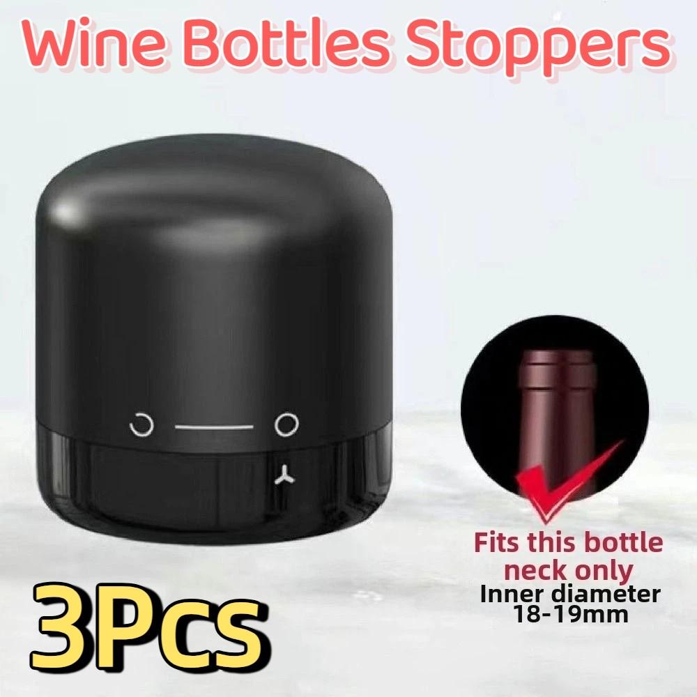 3Pcs Leak Proof Red Wine Bottles Stoppers Reusable Silicone Champagne Bottle Stopper Mini Black Sealed Bottle Stopper Bar Tools