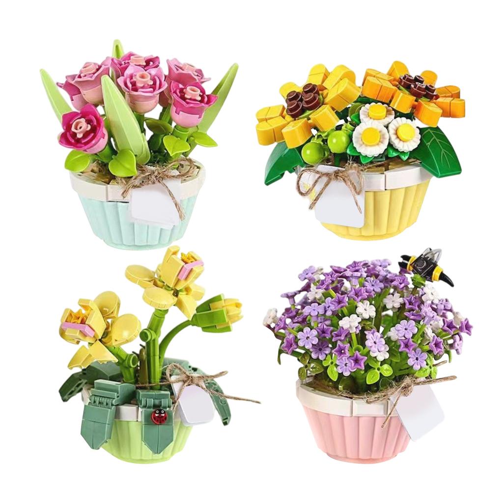 Diy Hand-assembled Flower Buildingblocks With Small Pieces, Everlasting Hand-held Flower Toys