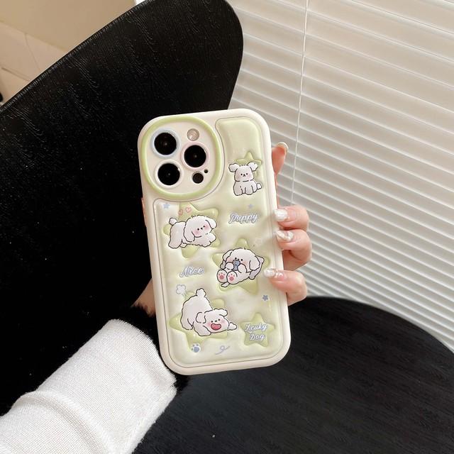 

Ins Lucky Dog Puppy Stars Lucky Кожаный рельефный 3d чехол для телефона с мультяшным рисунком для Iphone 13 12 Promax 14 Plus 11 Pro Max задняя крышка Капа For iphone 12pro