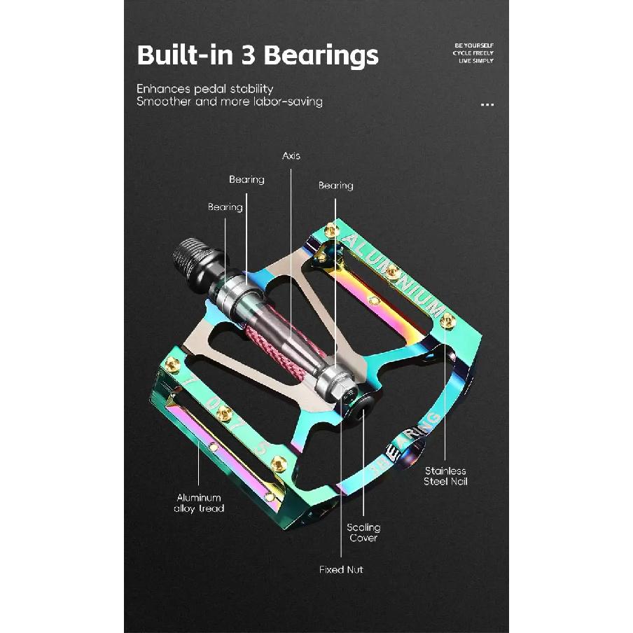WEST BIKING 3 Bearing Bicycle Pedals Electroplated Aluminum MTB Road Bike Carbon Fiber Tube Anti-slip Pedals Bicycle Accessories