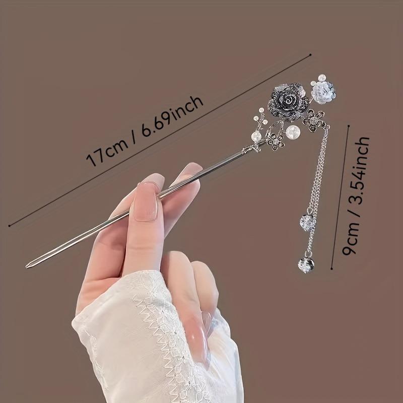 Classic Chinese Tassel Hair Accessory Retro Metal Flower Hanfu Hair Needle for Women's Daily Holiday Wear Girl's Jewelry Hairpin