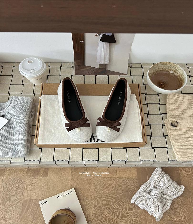 

Французские туфли-лодочки на плоской подошве, маленькие ароматные туфли-одиночки, женская обувь 2025 весна-осень, ретро плетеные балетки с бантом, вечерние туфли 39 абрикосовый