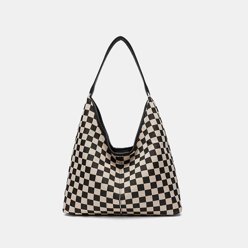 

New Large-capacity Checkerboard Tote Bag Korean Style Lazy Casual Office Worker Commuting Shoulder Women чёрный
