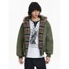 Blaexit Plaid Patchwork Shearling Collar Cotton Bomber Flight Jacket for Men, Thickened for Winter