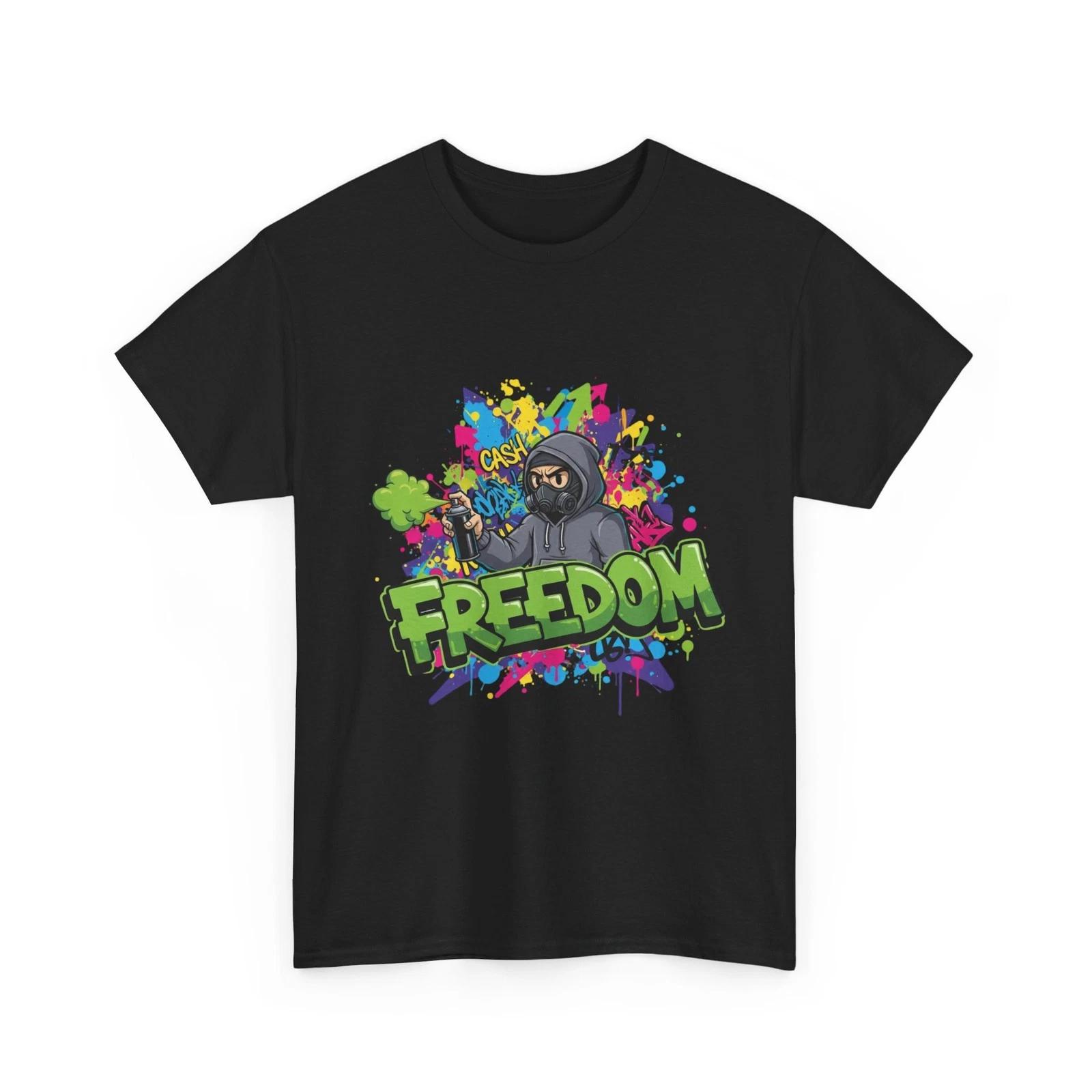 Freedom Graffiti Tee | Hooded Figure Street Art, Colorful Urban Cool Design 2XL