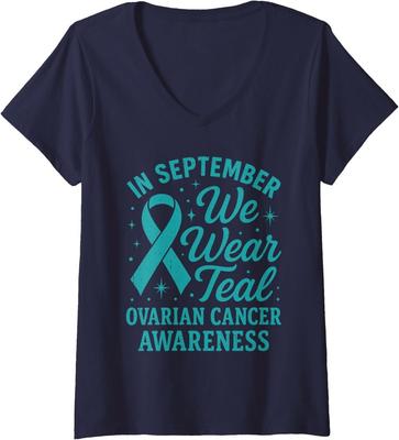 In September We Wear Teal for Ovarian Cancer Ladies' V-Neck Tshirt Unisex T-Shirt