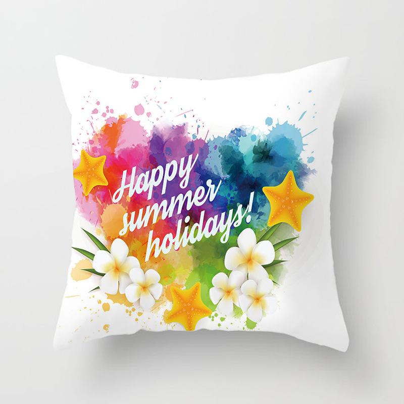 Home Decor Colorful Watercolor Floral Summer Holiday Pillows Pattern Cushion Cover Suitable for Sofa Bedroom Car Pillow Cover