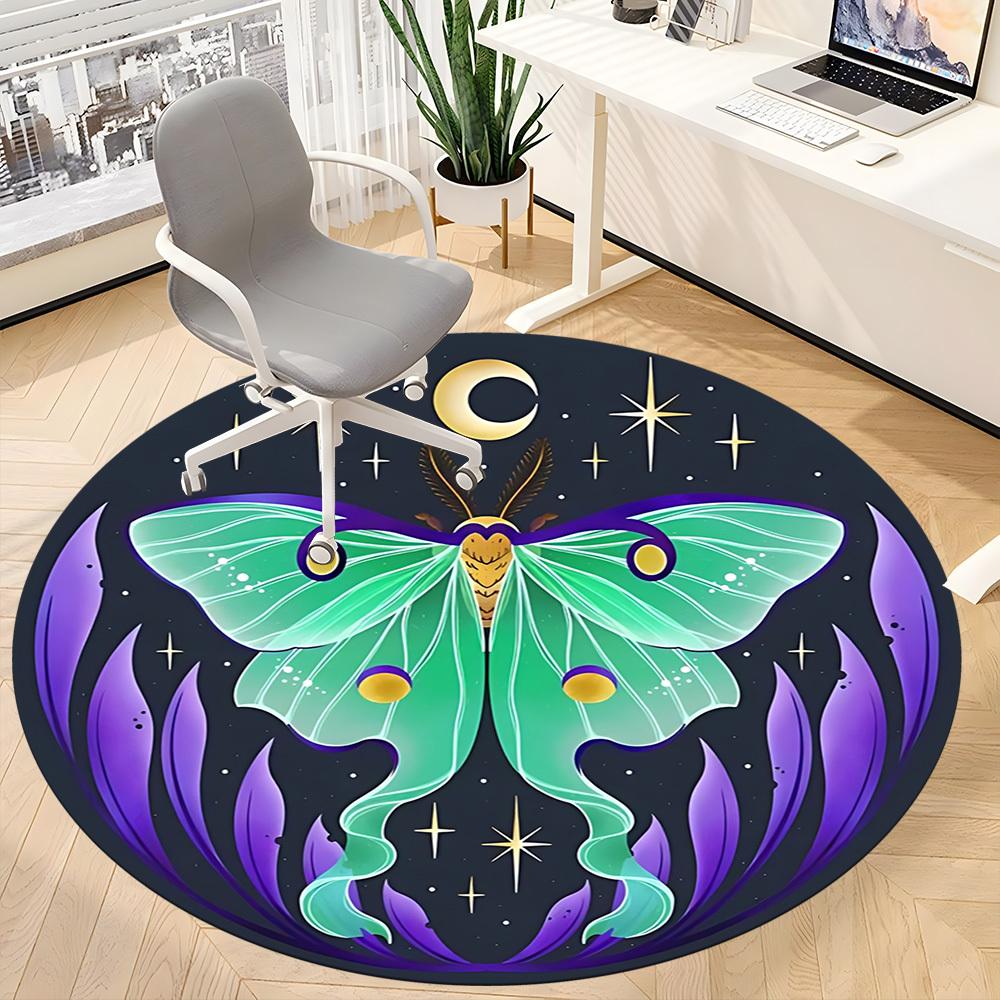 1PC Celestial Moth Print Office Round Rug, Non Slip, Soft and Durable Office Rug for Interior Decoration, Perfect for Office
