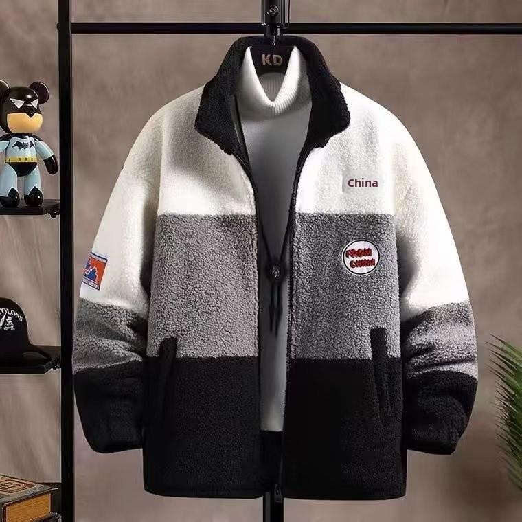 Pánská zimní bunda z jehněčí kůže: Trendy v korejském stylu, ležérní a volného střihu s tlustým polárním fleecem plus samet.