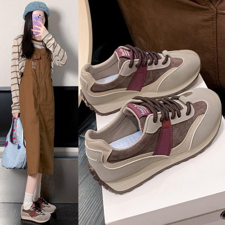 Cocoa Latte~ Women's Shoes Sneakers Forrest Gump Shoes 2025 Spring and Autumn New Casual Platform Splicing German Training Shoes