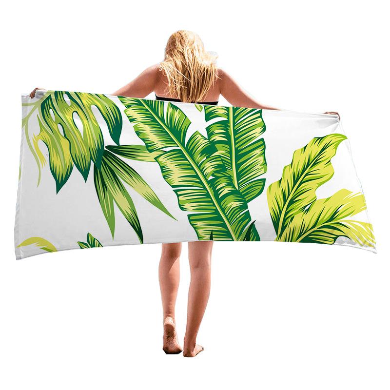 Tropical plant pattern digital-printed polyester Superfine fiber double-sided fleece Beach vacation bath towel, beach towel