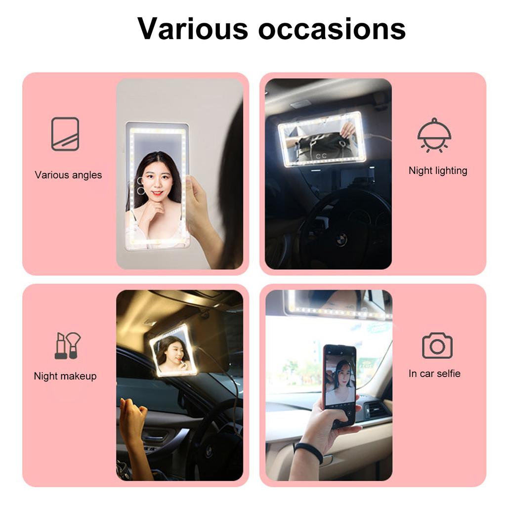Auto-Kosmetikspiegel mit LED-Licht, Co-Pilot-Sonnenblende, Make-up-Lichtspiegel, dreifarbiges Licht, 1500 mAh
