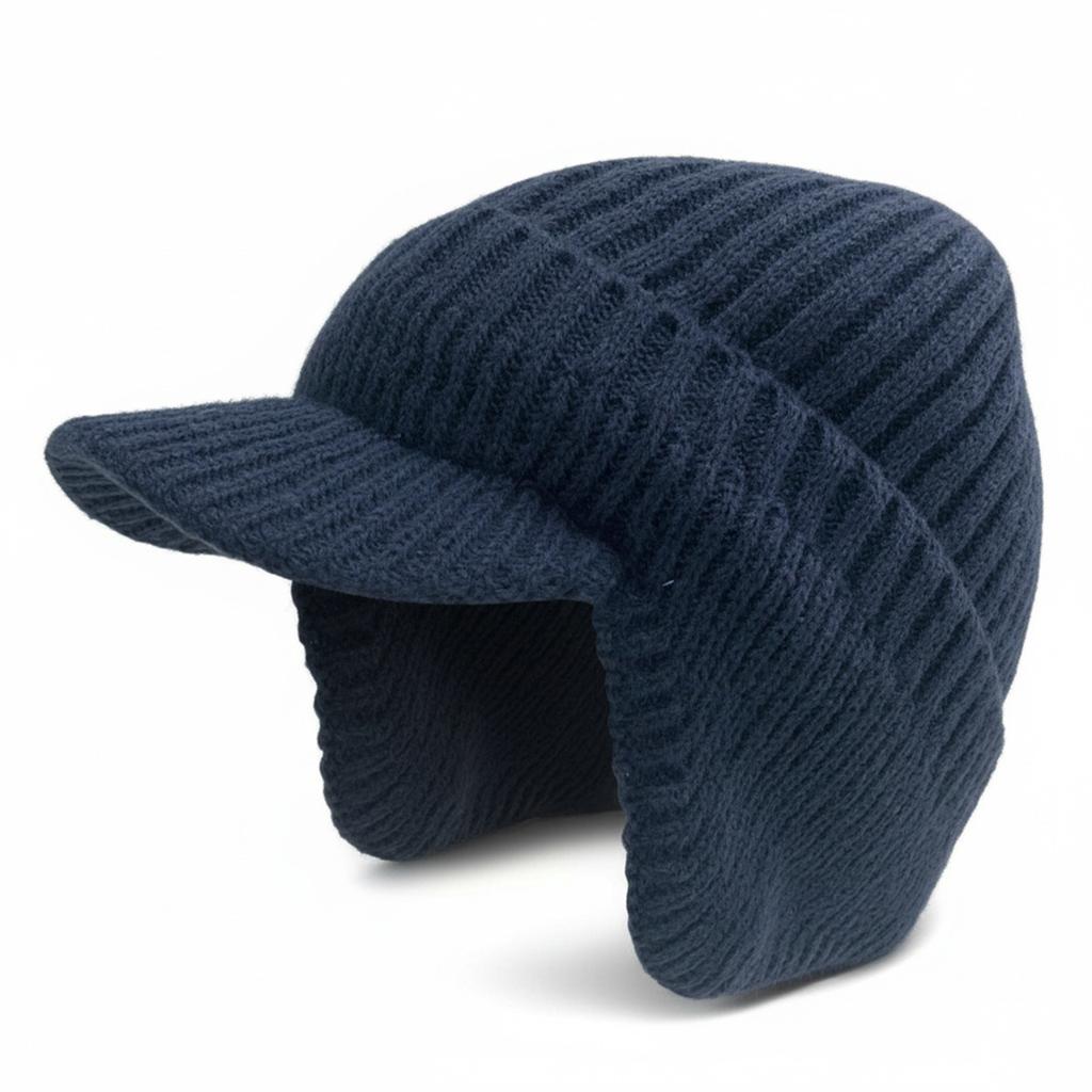 Winter Beanie with Brim and Ear Flaps Outdoor Warm Fleece Lined Knit Hat Trendy Casual Outdoor Running Knit Hat For Men Women