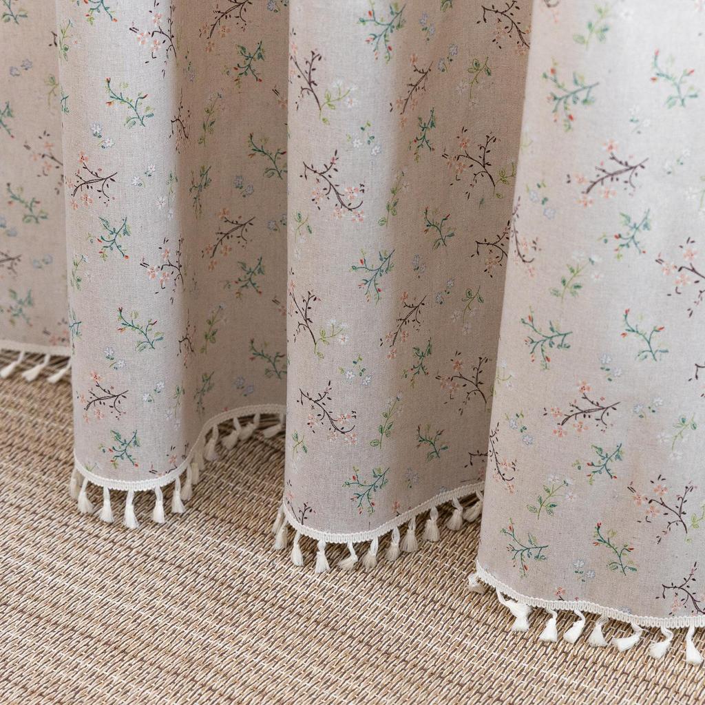 1 Plane Boho Cotton Linen Floral Short Curtain Tassel Trim Rod Pocket Cafe Curtain Kitchen Small Window Semi Blackout Bay Window Farmhouse Decor