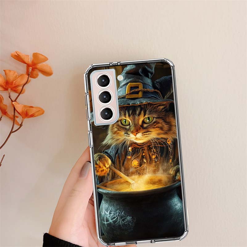 Halloween Magic Cat Clear Phone Cases for Samsung S26 Ultra Galaxy S25 Edge S24 S23 FE S21 Plus S20 S22 S10 Cover Patterned Comp