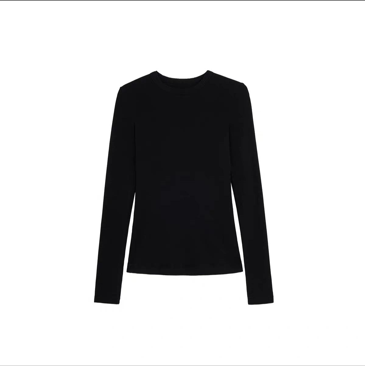 2025 Autumn/Winter Slim-Fit Wool Long Sleeve T-Shirt Medium чёрный