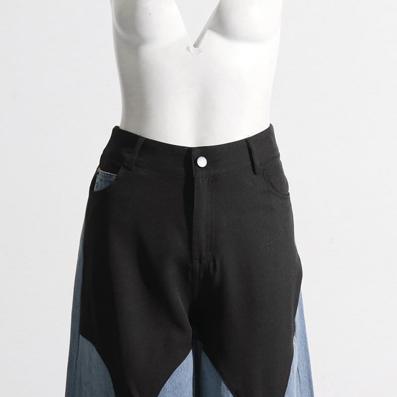 Moda de Primavera, Casual, Costuras en Contraste, Diseño, Jeans Rectos Irregulares, Pantalones de Cintura Alta para Mujer