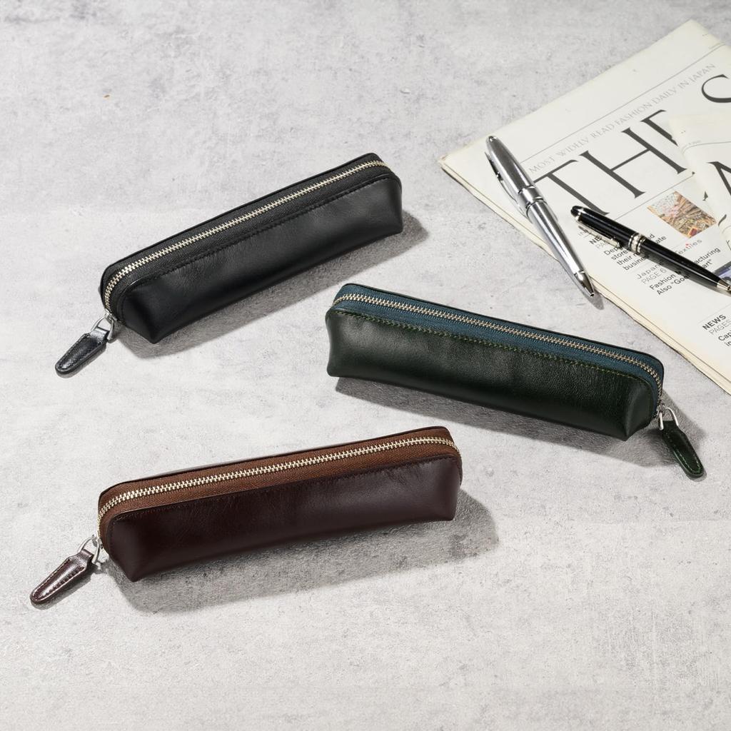 MILAGRO Ethiopian Sheepskin Pencil Case Leather Pencil Case for Simple Large (Stylish Adults, Design, Capacity) ST-1581 (Dark Brown)