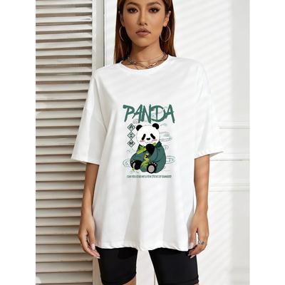 T-shirt Wit Leuke Panda Met Bamboe En Tekst Kun Je Me Een Paar Bamboestokjes Sturen Voor Dames Casual Kleding Zomer Outfits Streetwear Mode