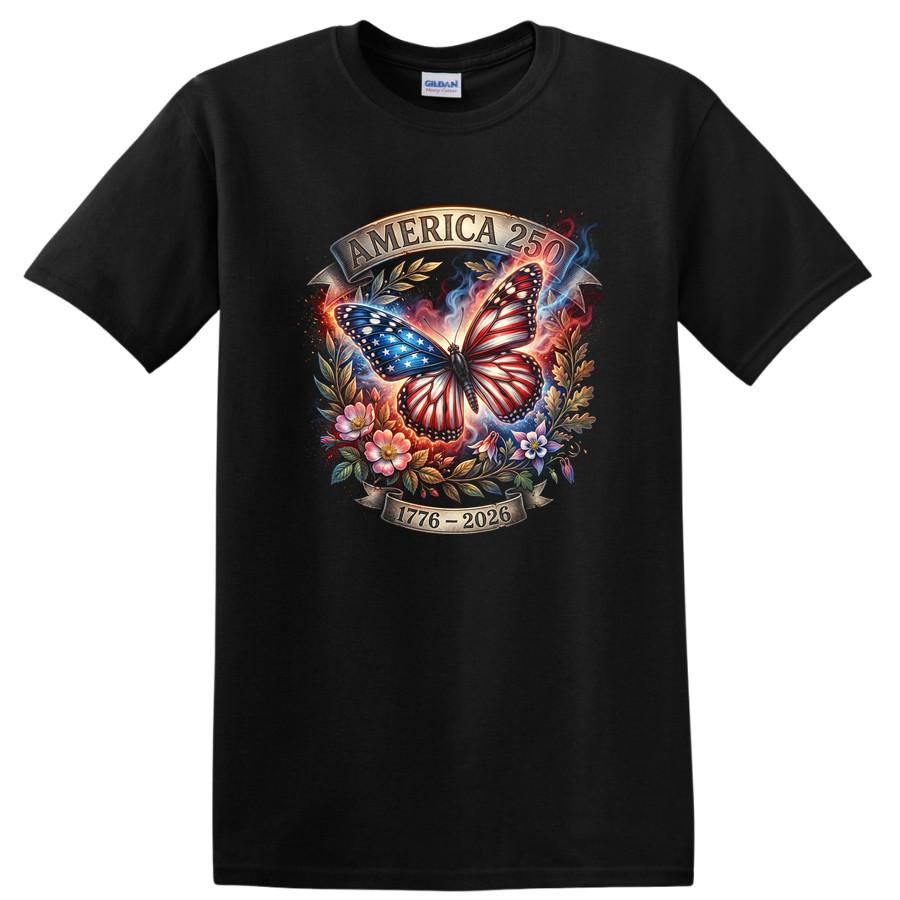 America 250 T Shirt Celebrating USA Independence Vintage Butterfly Tee 1776-2026 L