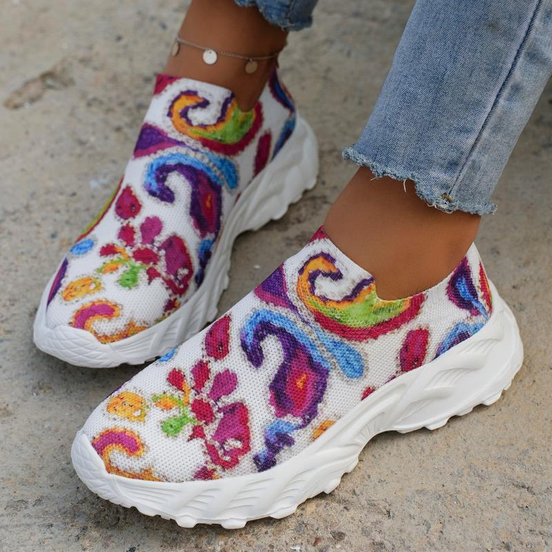 

Мода 2025 Новая Мода Принтованные Кроссовки для Бега для Женщин Весенние Дышащие Вязаные Кроссовки Женские Нескользящие на Платформе Спортивная Обувь 36 белый