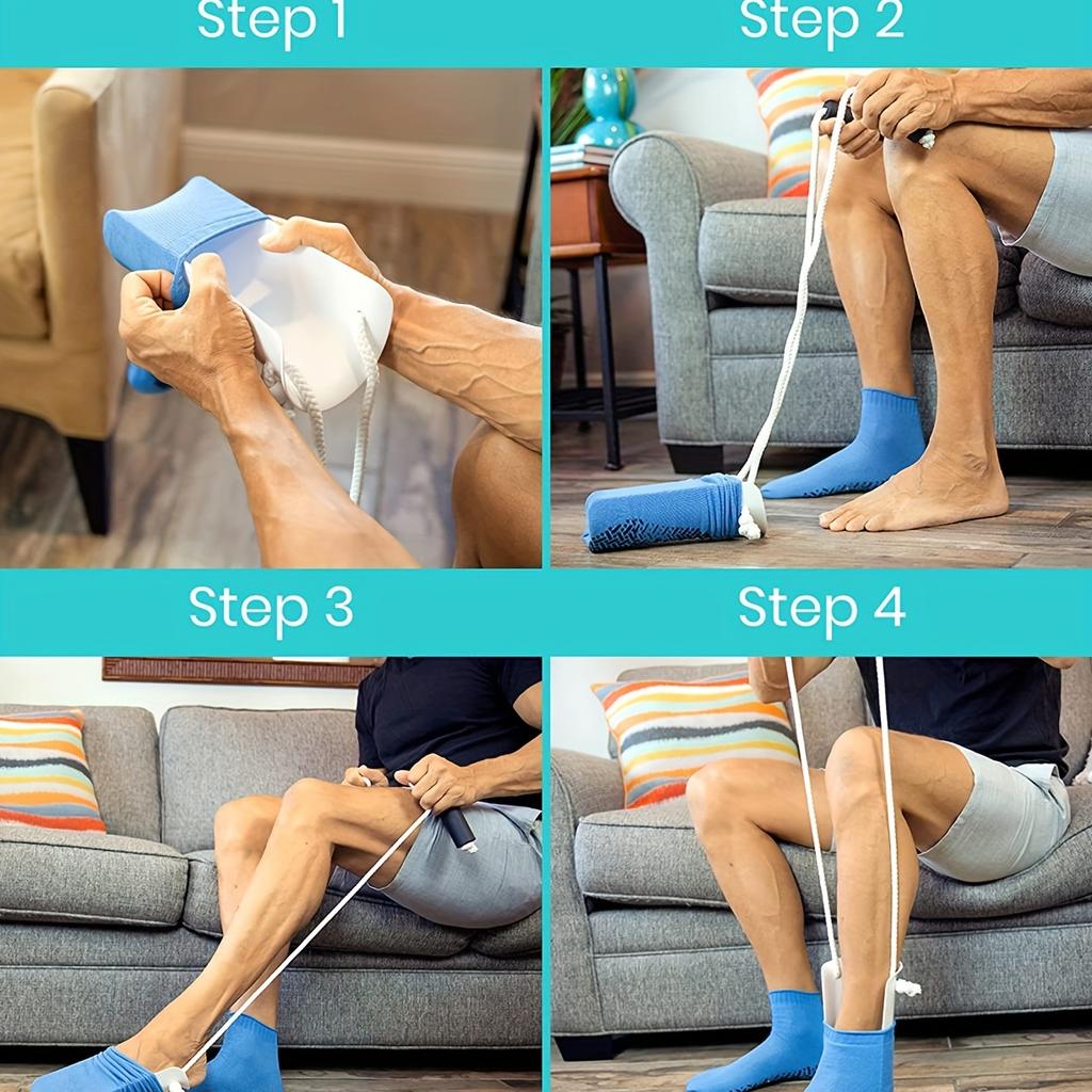 [Compression Socks Aid] Compression Socks Aid | Easy on/Off Device with Blue Rollers & White Rope - Elderly, Pregnant Women,Diabetics,Pregnancy Relief