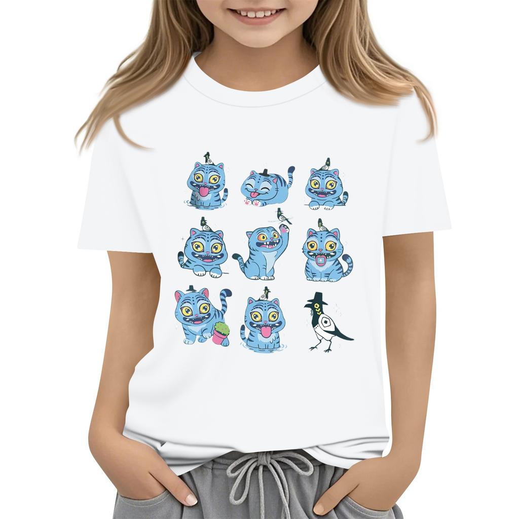 Boys Girls Round Neck Casual Printed Short-sleeved T-shirt Top