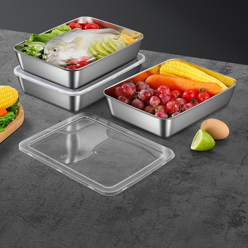 1/2/3pcs Stainless Steel Food Storage Containers Stackable with Sealed Lids Refrigerator Storage Box Grill Plate