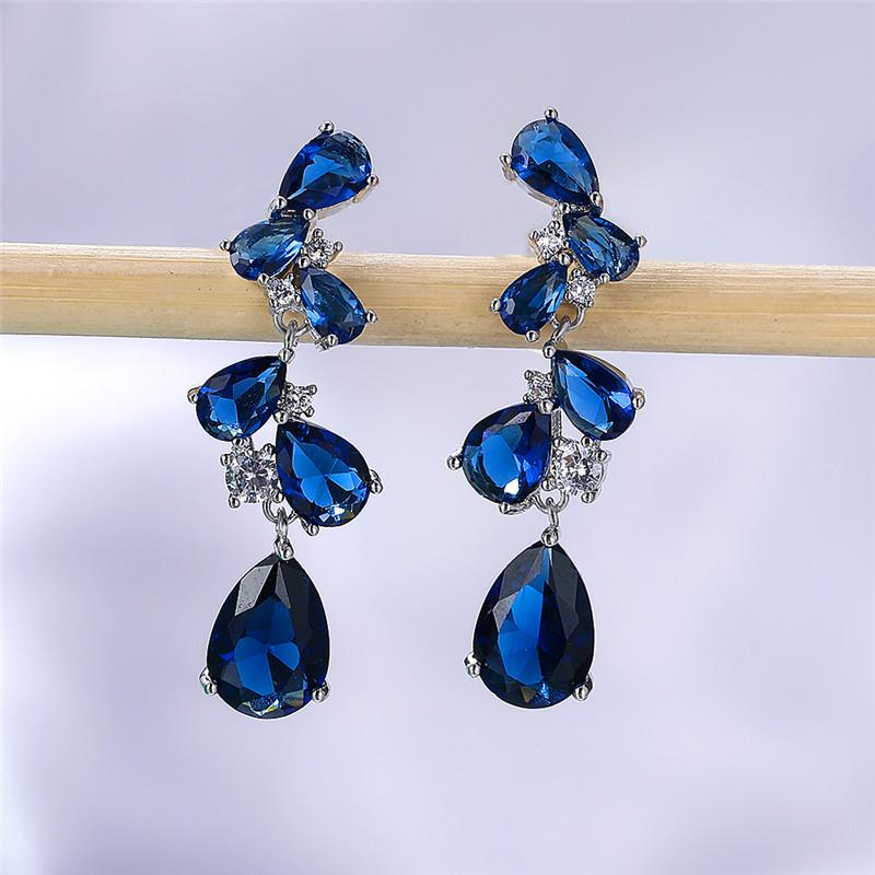Vintage Female Blue Zircon Stone Rose Gold Silver Color Dangle Earrings Cute Rainbow Geometric Wedding Jewelry For Women
