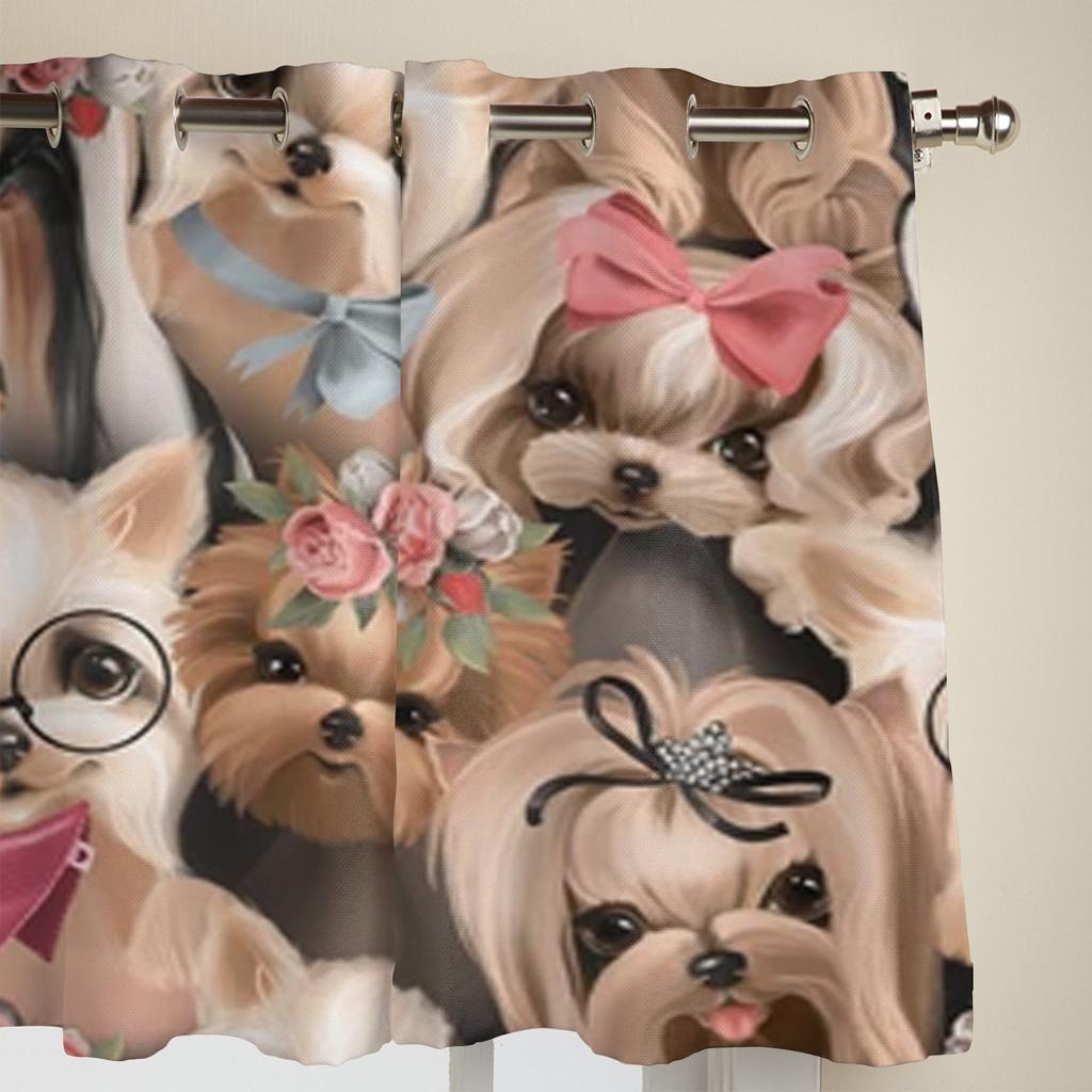 Cute Dogs Pets Pattern Window Curtains For Living Room Luxury Bedroom Decor Drapes Kitchen Window Treatments Curtains
