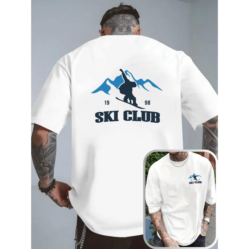 

Мужская футболка на лыжную тематику - С коротким рукавом, круглый вырез, принт - Летняя повседневная одежда и одежда для горнолыжного курорта - Можно стирать в машине (Обычный) S белый