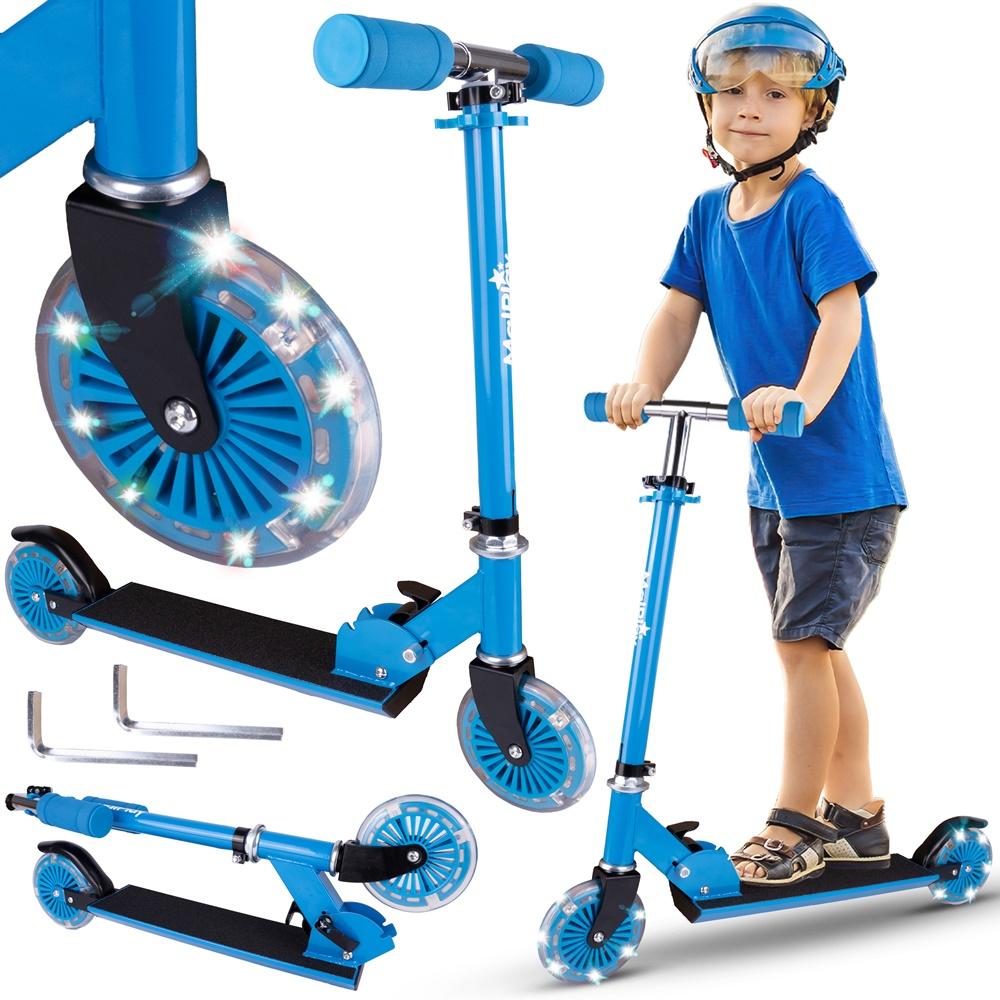 Blue 2-Wheeled Foldable Kids Scooter with LED Glowing Wheels