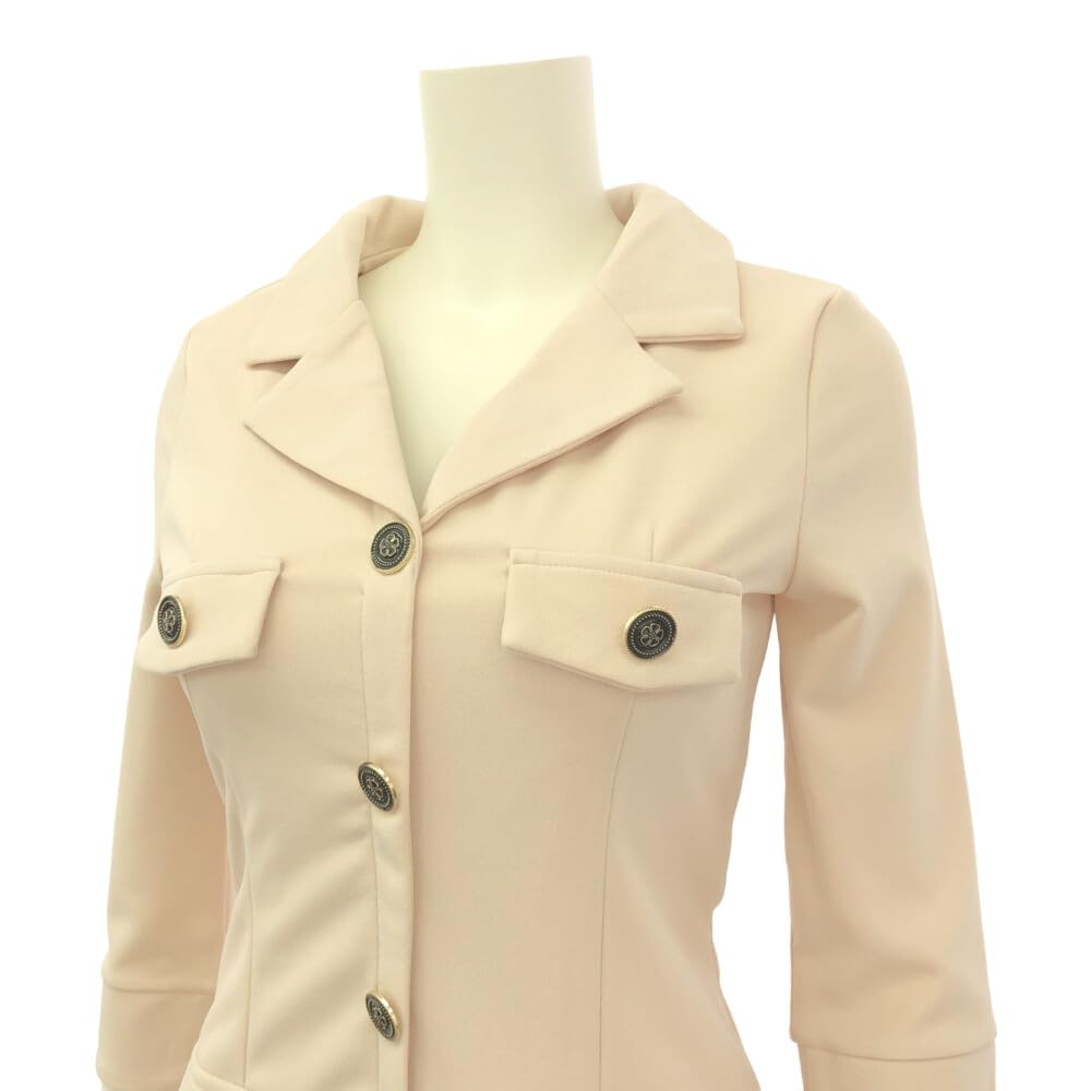 GRAXIA Beige Midi Perfect for Hostess and Features Elastic and Size L Women's Dress, Hostesses, Clubs, Lounges, Three-Quarter Sleeves, Waistline,
