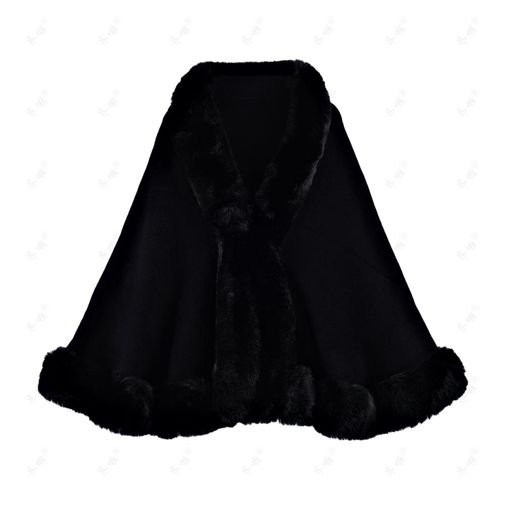 Elegant Faux Mink Woolen Cape Shawl: Plus Size Knit Cardigan Coat for Women