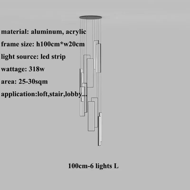 Modern Minimalist Staircase Chandelier Geometric Rectangular LED Chandelier Nordic Luxury Duplex Attic Lighting Home Appliance
