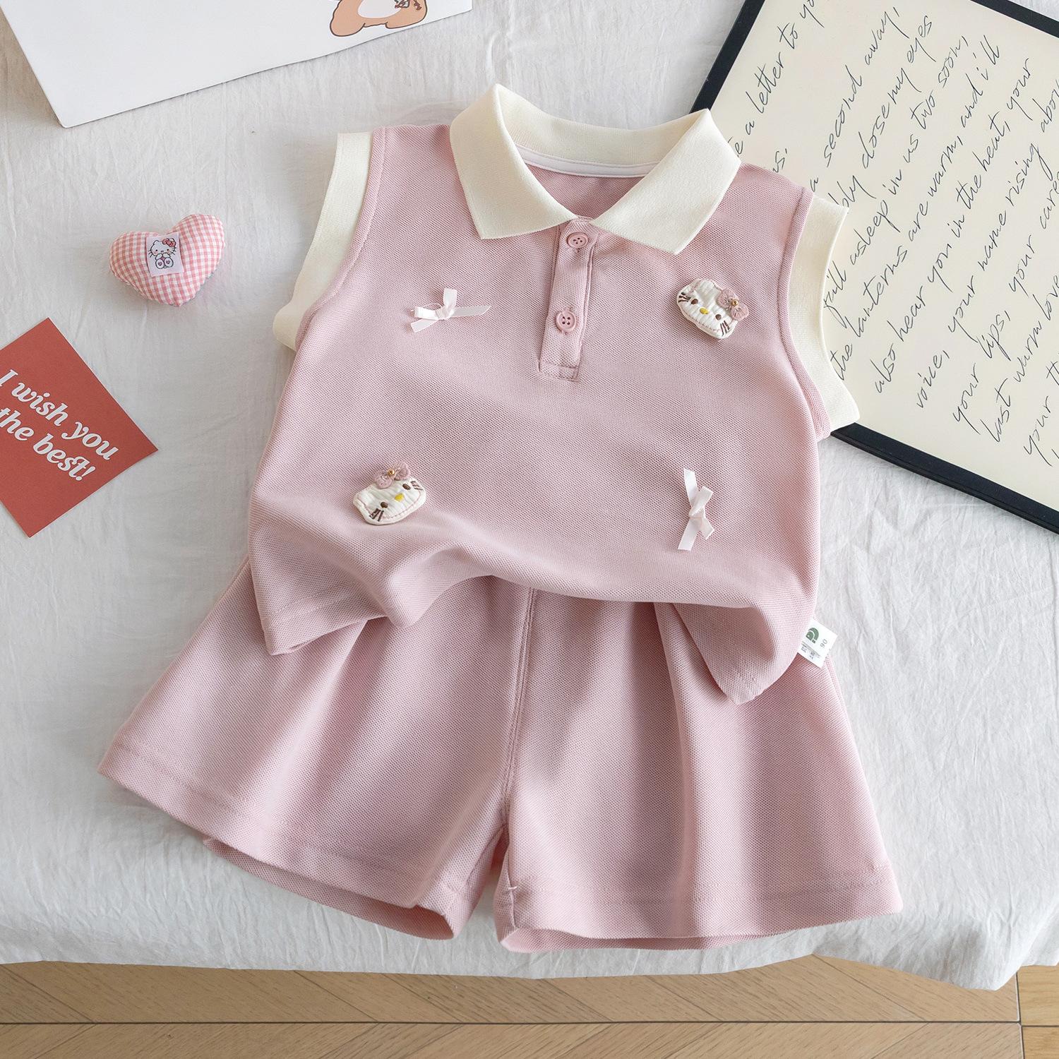 Girls Summer Thin Sleeveless Sports Casual Set Baby Vest Two Piece Outfit 90cm