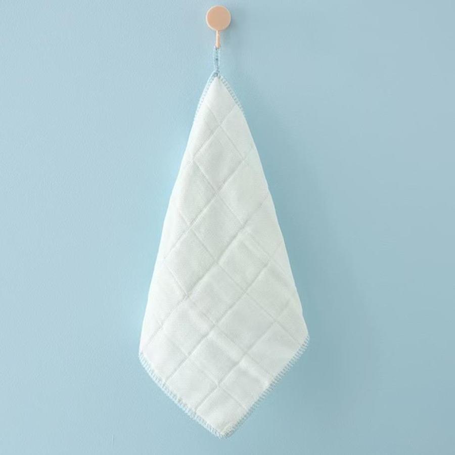 Set of 4 square absorbent cleaning cloths, 30cm square kitchen cleaning towels with colored edges and hanging loops.