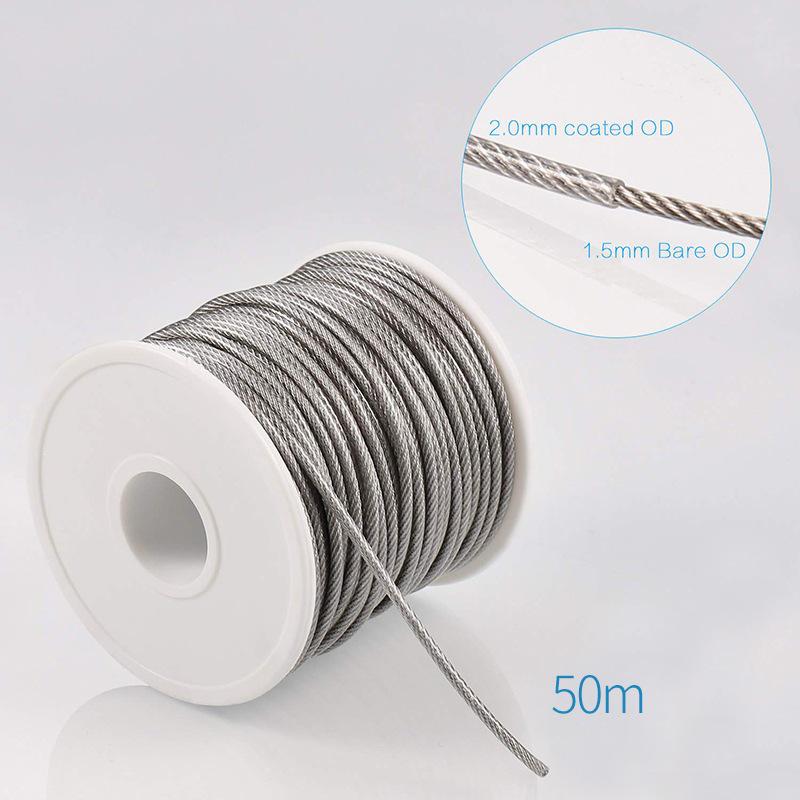 Stainless Steel Rubber-Coated Wire Rope Suspension Kit for Outdoor String Lights with Thimble Hook and Tensioner