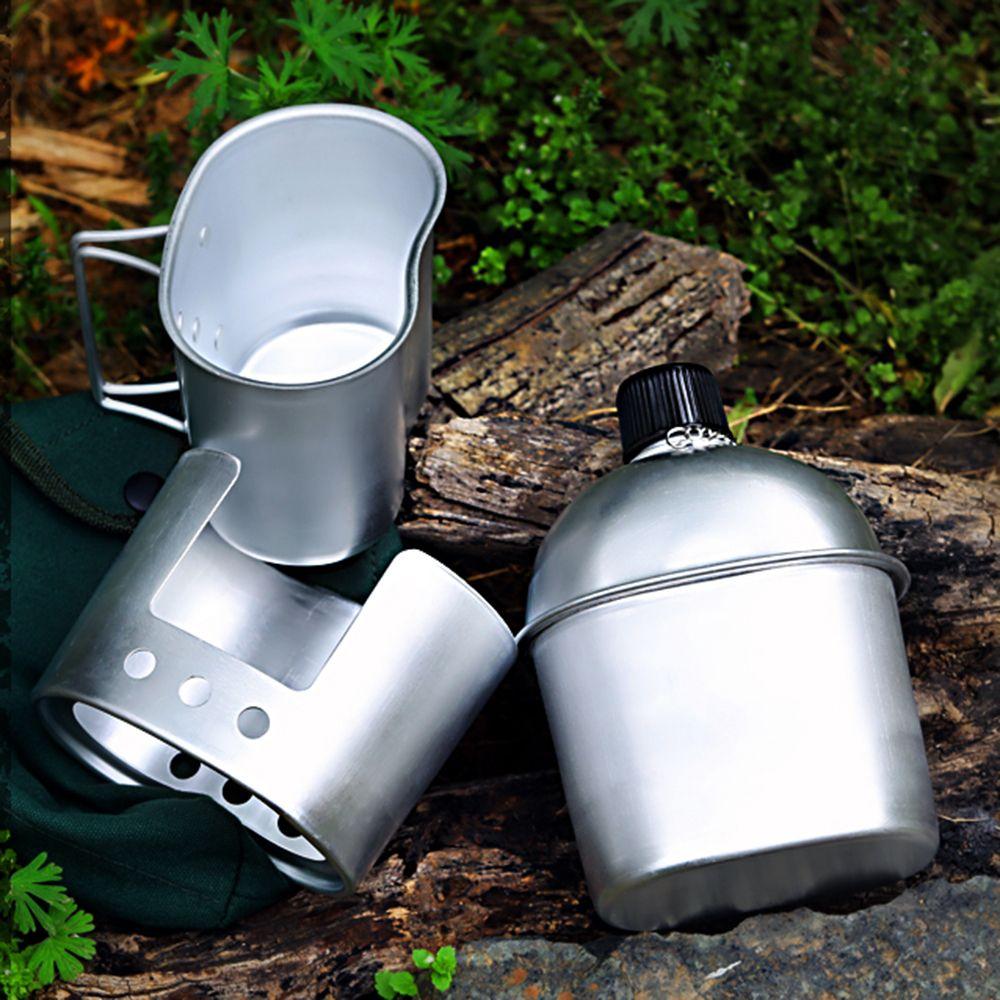 Militärische Camping-Lunchbox Rucksackwandern mit Abdecktasche Holzofen Tassen-Set Kochgeschirr-Set Feldflasche Tasse