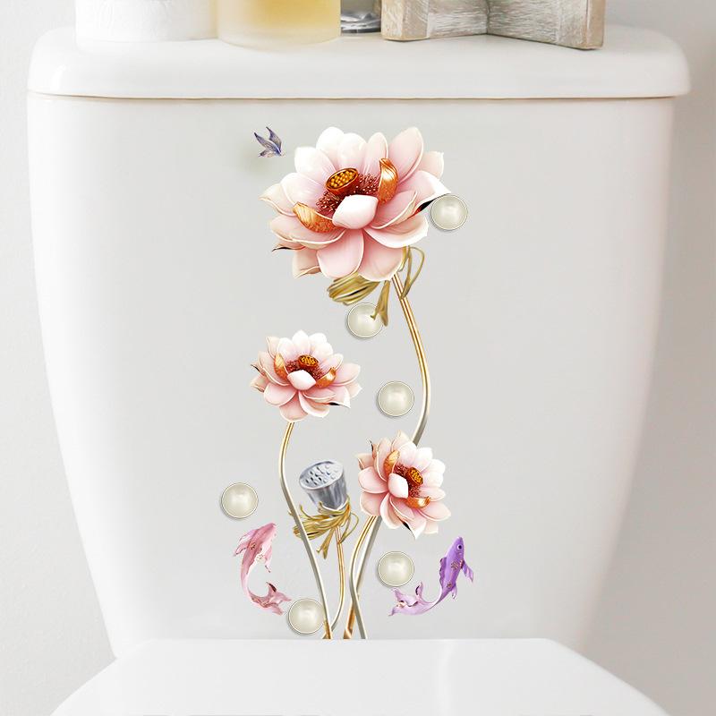 New Chinese Simple and Elegant Flower Butterfly Sticker Bathroom Waterproof Toilet Cover Toilet Sticker Self-adhesive
