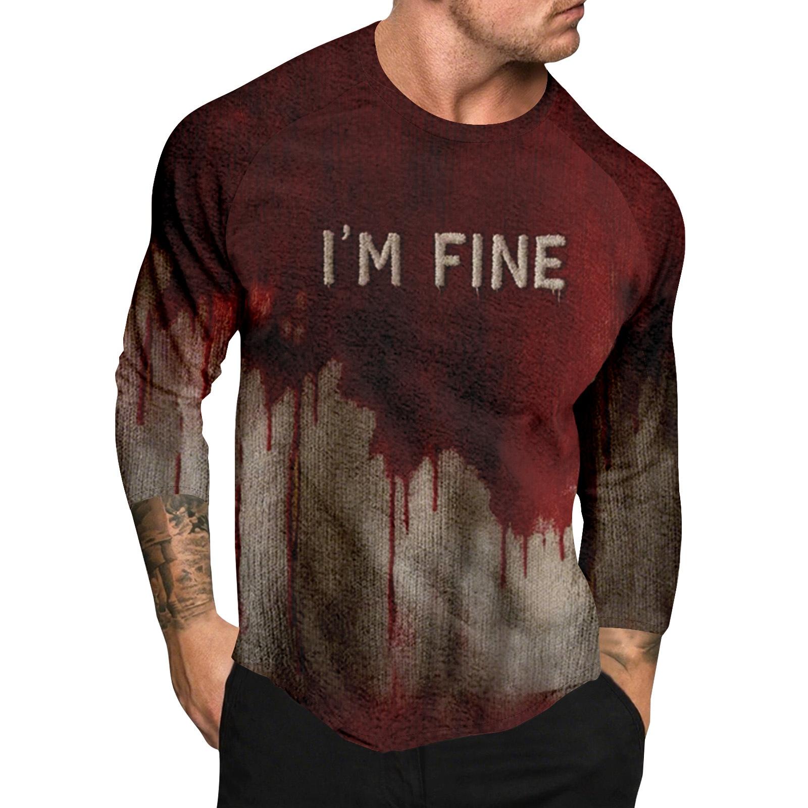 

Мужской топ с длинным рукавом реглан с принтом на Хэллоуин XL винный