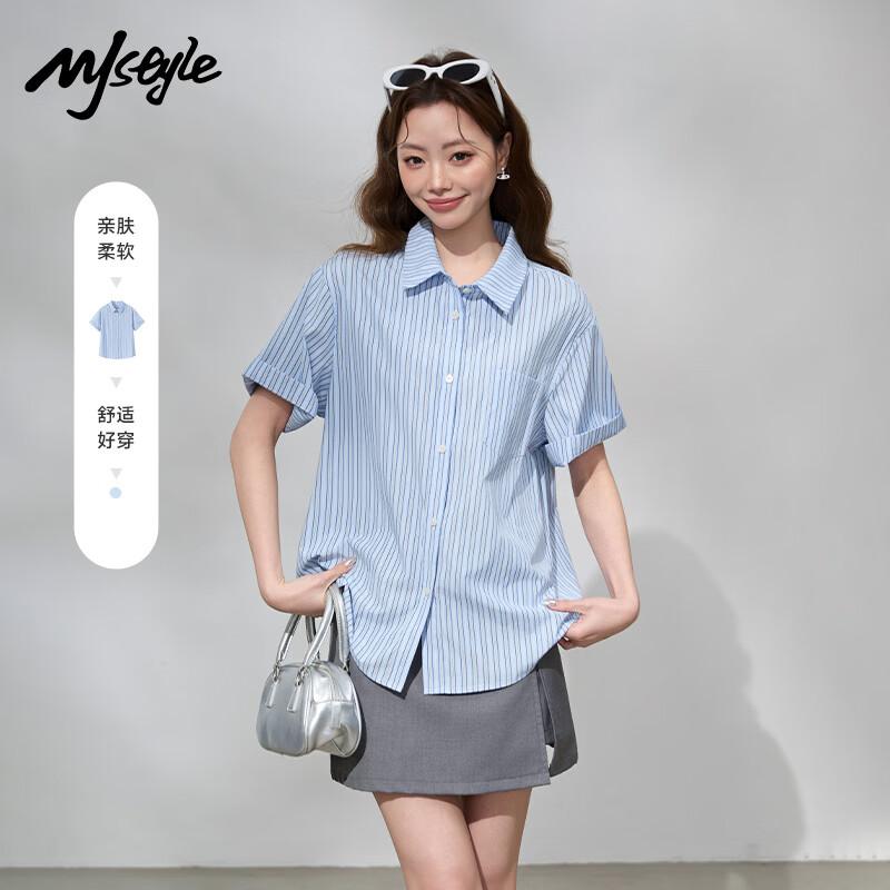 

MJ STYLE Women s Striped Short-Sleeve Shirt XL
