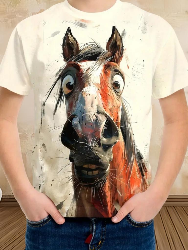 Children's Clothing Girl Clothes Short Sleeve Boys T-Shirt Casual Vintage Horse Print Kids Summer Clothes Girl Tops O-Neck Tee