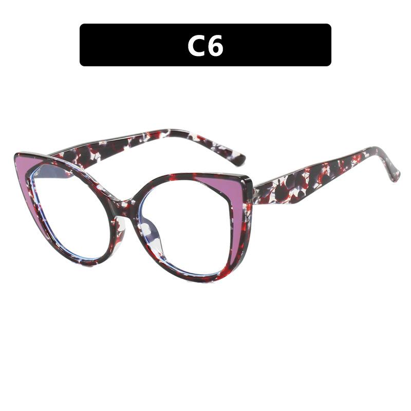 Trendy Cat-eye TR90 Frame Colorful Patchwork Large Size Prescription Short Sight Eyewear 0 -0.5 -1 -1.25 -1.5 -1.75 -2.0 To -6