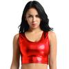 Fashion Women's Shiny Leather Metallic Sleeveless Scoop Neck Crop Tank Tops