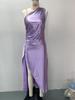 2025 One-Shoulder Ruffled Slit Satin Dress - Sexy European and American Summer Style.