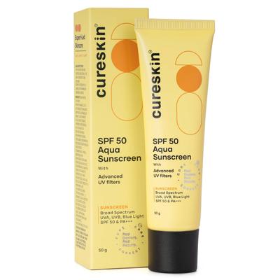 Cureskin SPF 50 Αντηλιακό Aqua με Προηγμένα Φίλτρα UV | Ευρέως Φάσματος Ήλιος, Προστασία UVA, UVB, Μπλε Φως, SPF 50 & PA+++, 50 γρ. (Συσκευασία 1)