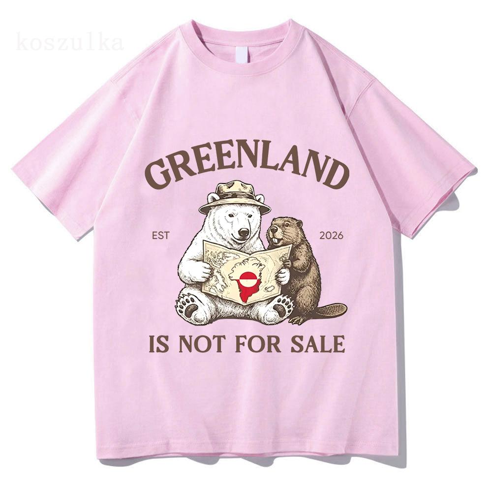 Grönland ist nicht zu verkaufen T-Shirt Lieber Grönland Tier Cartoon Print Kleidung Bequemes Baumwolle Lässiges Kurzarm Unisex T-Shirt